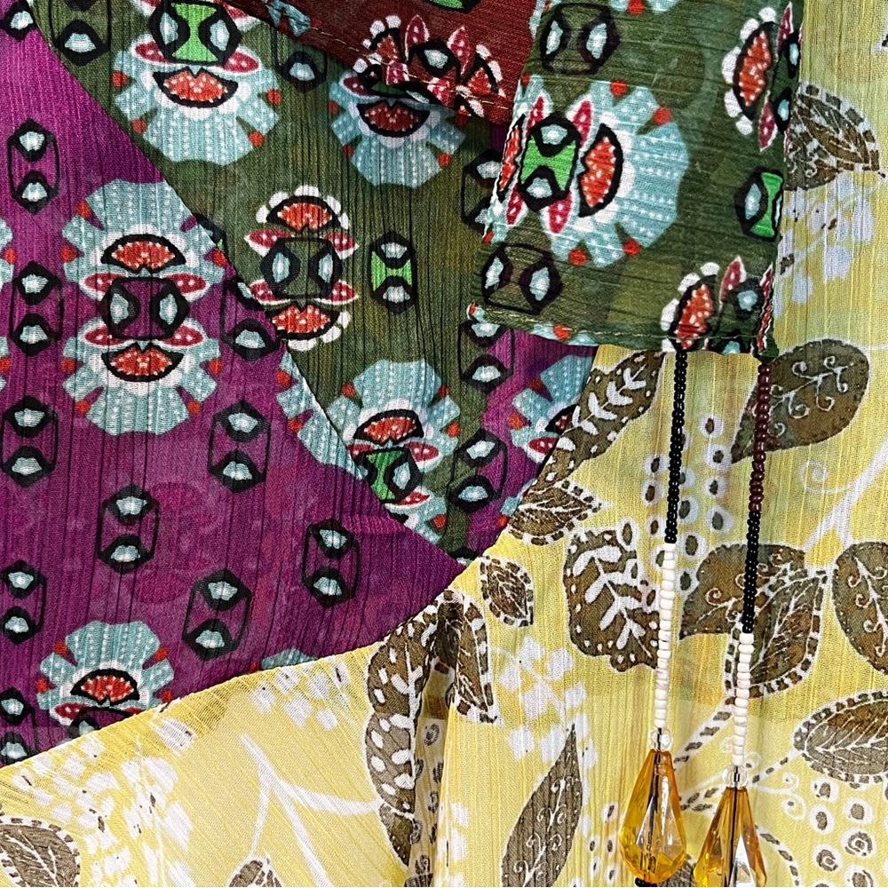 Zara Multicolor Boho Patchwork Blouse NWT size XL  with bow & beaded detail - Picture 4 of 16